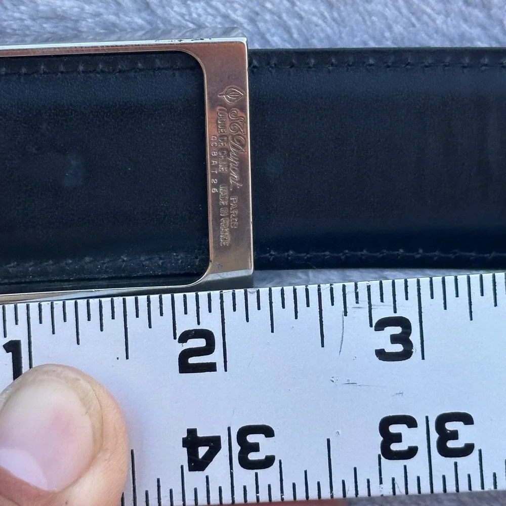 ST Dupont Paris Black Leather Belt Silver Buckle Laque Chine Made 44/110 France